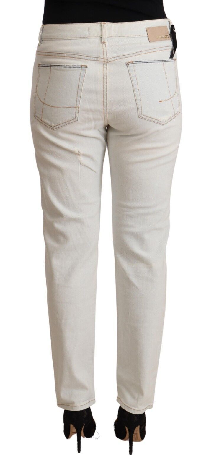 PINKO White Cotton Distressed Mid Waist Skinny Denim Jeans $674.00 PINKO Luzworld