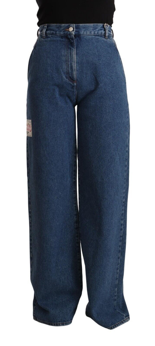 GCDS Blue Cotton High Waist Wide Leg Boot Cut Denim Jeans $674.00 GCDS Luzworld