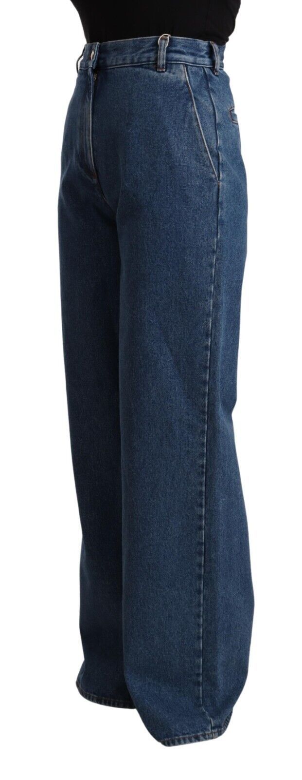 GCDS Blue Cotton High Waist Wide Leg Boot Cut Denim Jeans $674.00 GCDS Luzworld