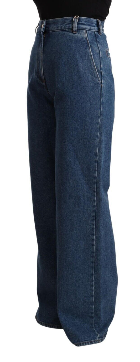 GCDS Blue Cotton High Waist Wide Leg Boot Cut Denim Jeans $674.00 GCDS Luzworld