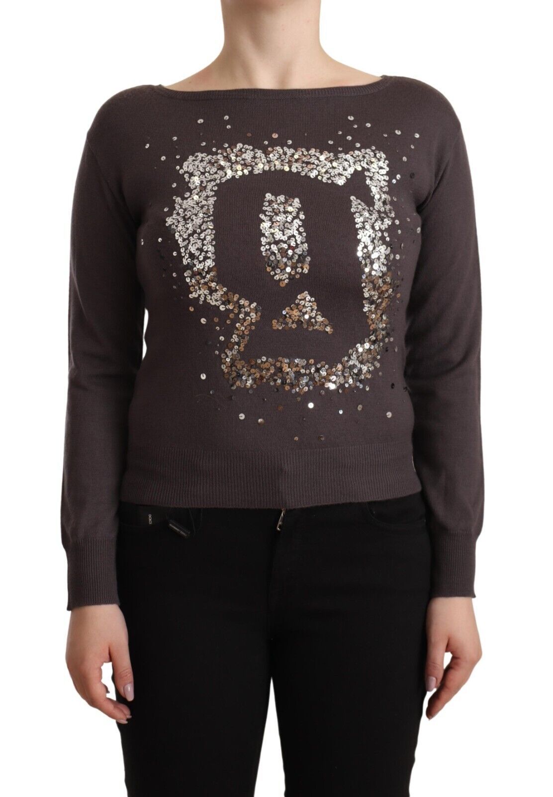 John Galliano Brown Wool Sequined Long Sleeves Pullover Sweater $611.00 John Galliano Luzworld