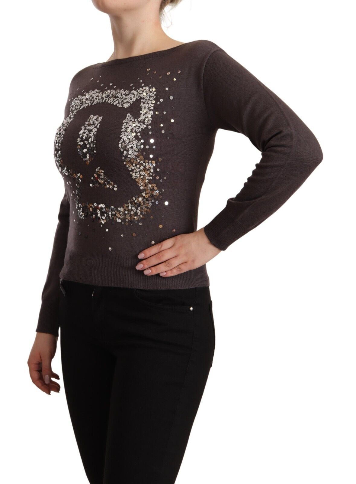 John Galliano Brown Wool Sequined Long Sleeves Pullover Sweater $611.00 John Galliano Luzworld