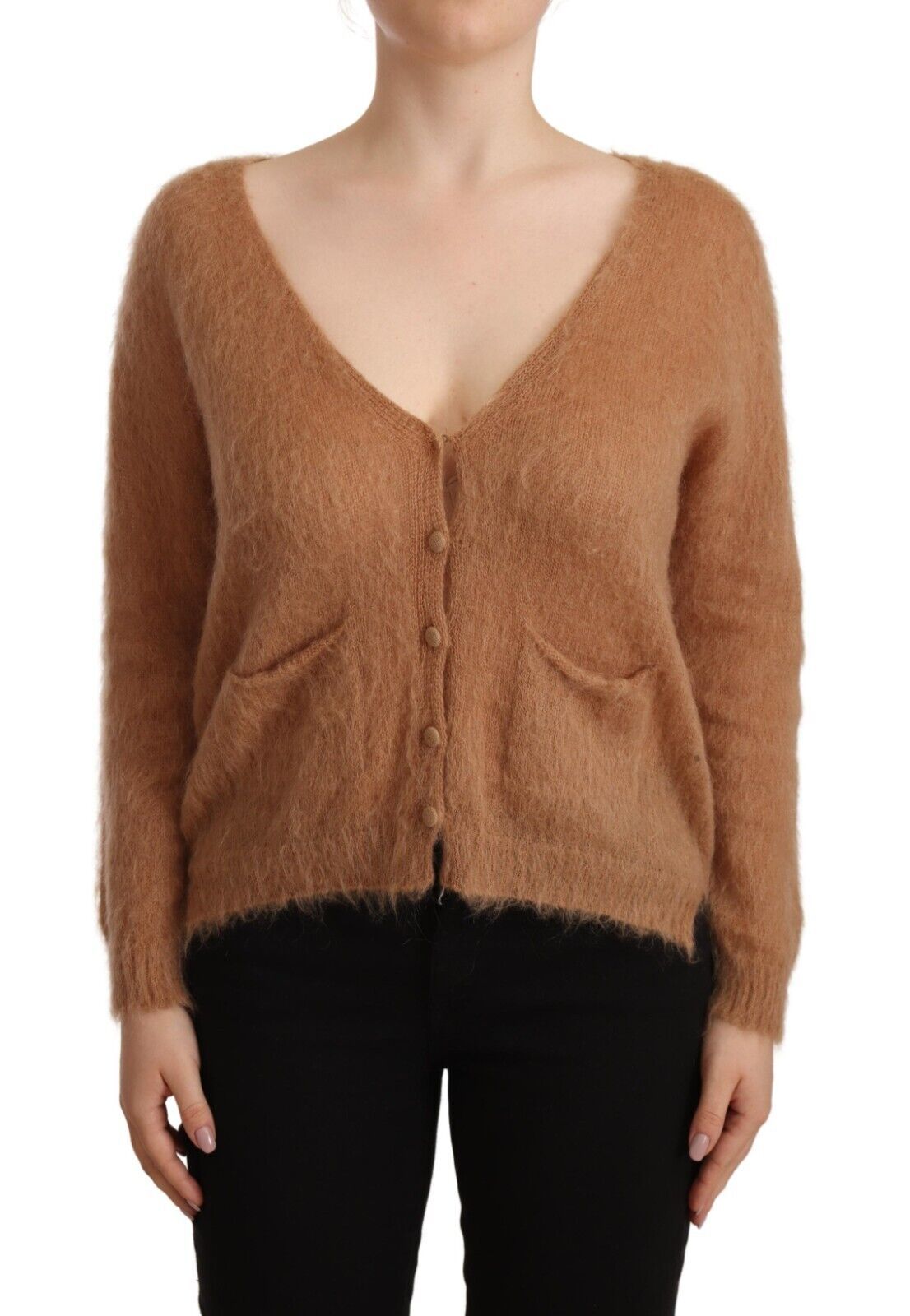 PINK MEMORIES Brown Cardigan V-Neck Long Sleeve Sweater $547.00 PINK MEMORIES Luzworld