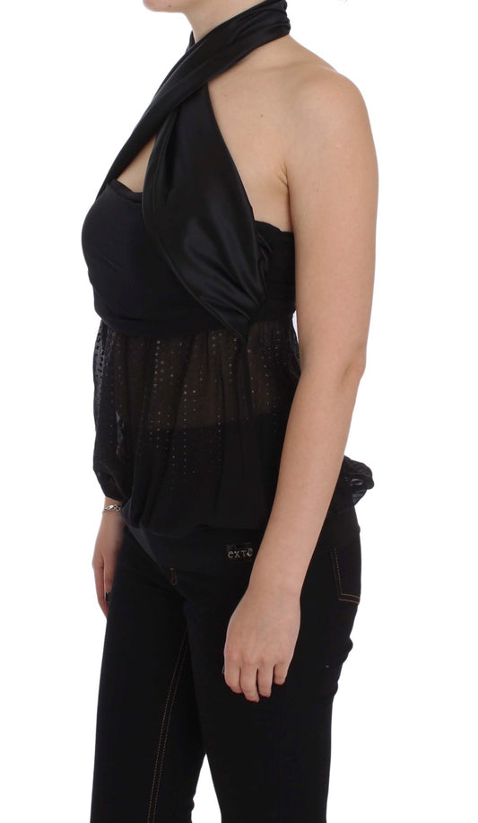 Exte Black Neck Wrap Top Blouse $496.00 Exte Luzworld