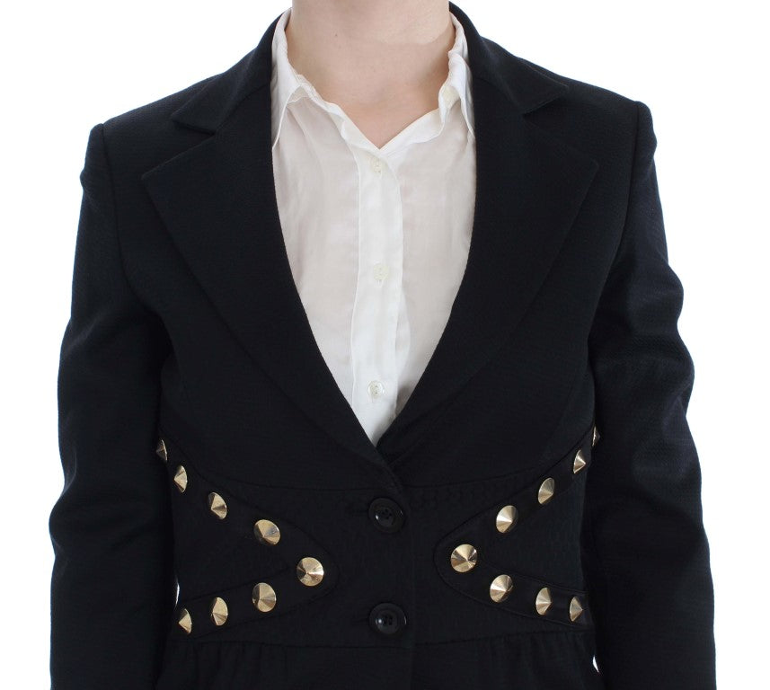 Exte Black Cotton Stretch Gold Studded Blazer Jacket $1267.00 Exte Luzworld