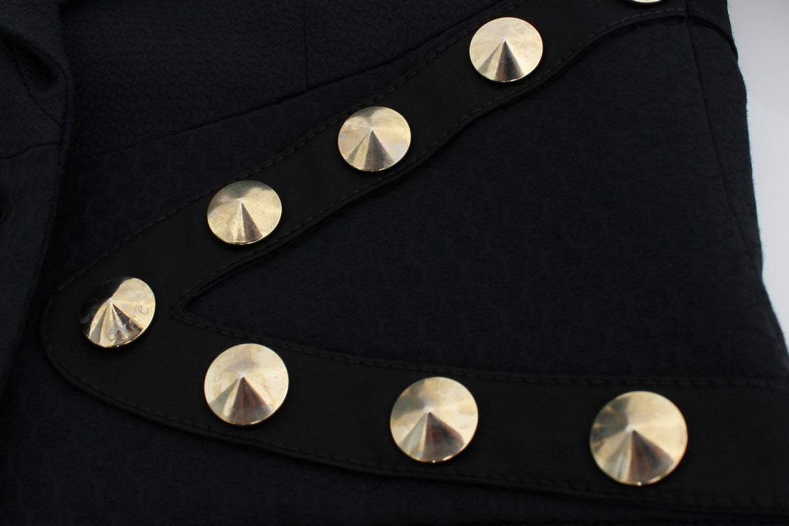 Exte Black Cotton Stretch Gold Studded Blazer Jacket $1267.00 Exte Luzworld