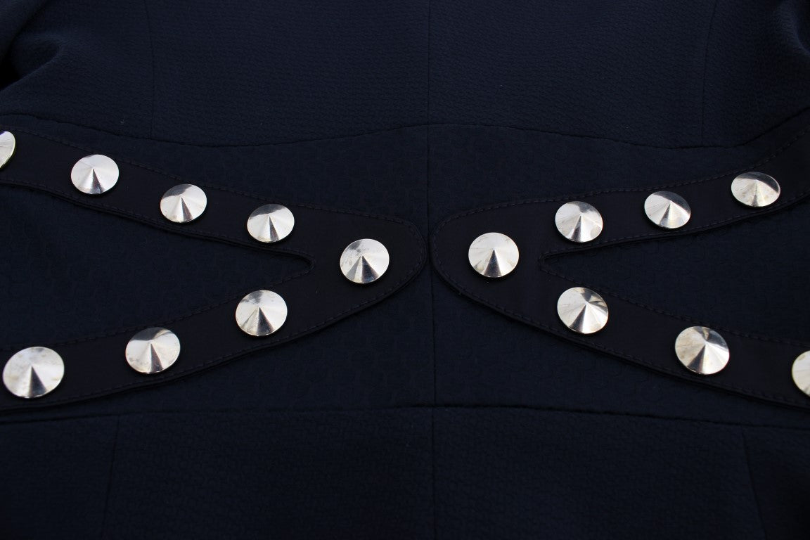 Exte Black Cotton Stretch Gold Studded Blazer Jacket $1267.00 Exte Luzworld