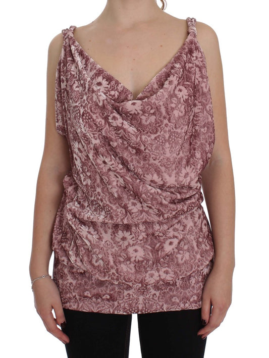 Exte Pink Floral Print Viscose Silk Blouse Top $236.00 Exte Luzworld