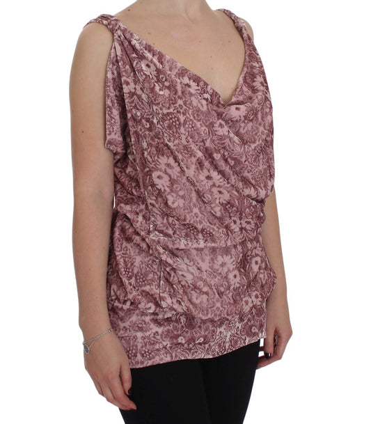 Exte Pink Floral Print Viscose Silk Blouse Top $236.00 Exte Luzworld