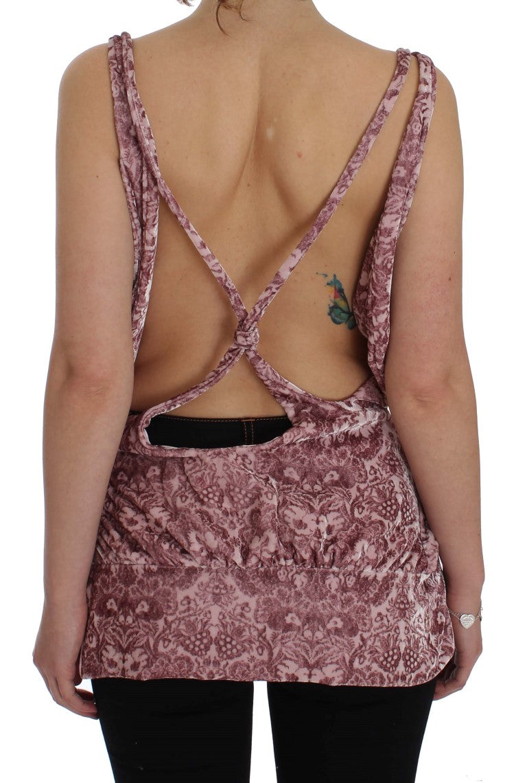 Exte Pink Floral Print Viscose Silk Blouse Top $236.00 Exte Luzworld
