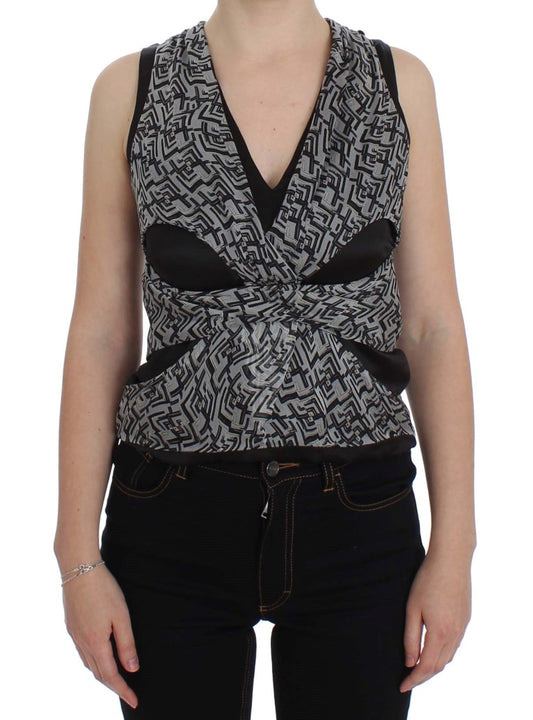 Karl Lagerfeld Gray Black Silk Blouse Top $601.00 Karl Lagerfeld Luzworld