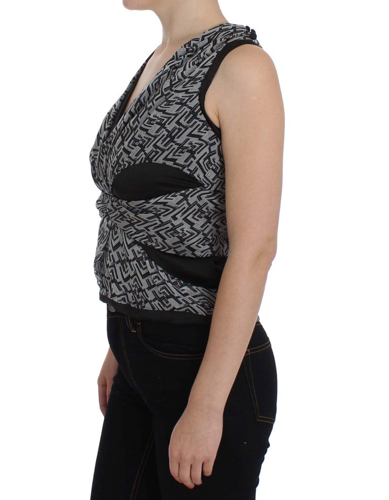 Karl Lagerfeld Gray Black Silk Blouse Top $601.00 Karl Lagerfeld Luzworld