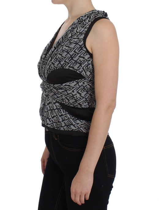 Karl Lagerfeld Gray Black Silk Blouse Top $601.00 Karl Lagerfeld Luzworld