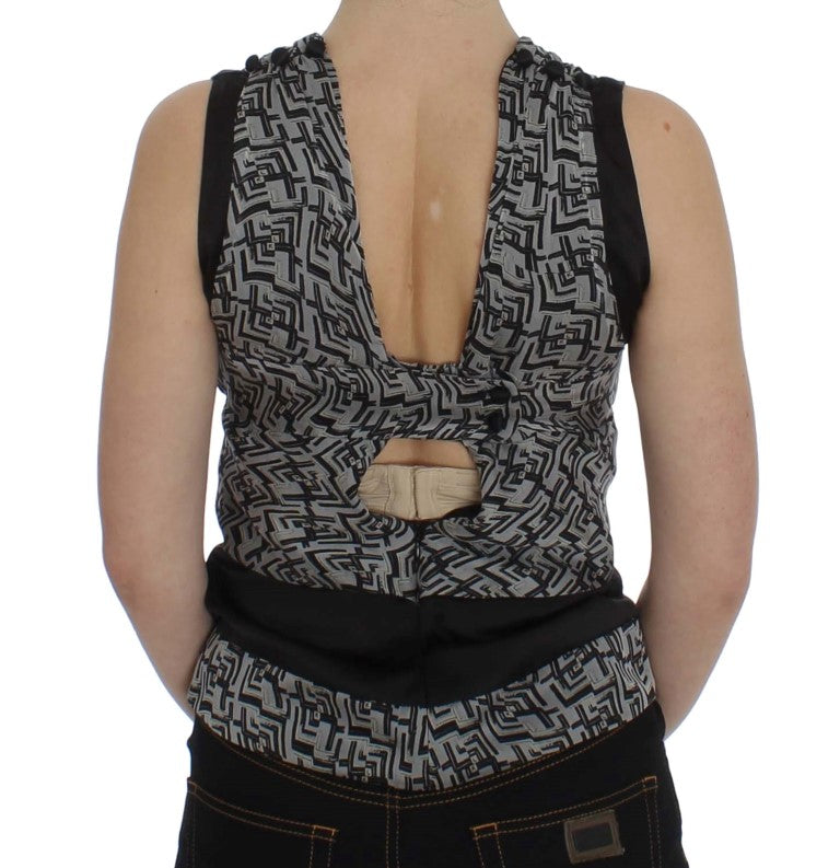 Karl Lagerfeld Gray Black Silk Blouse Top $601.00 Karl Lagerfeld Luzworld