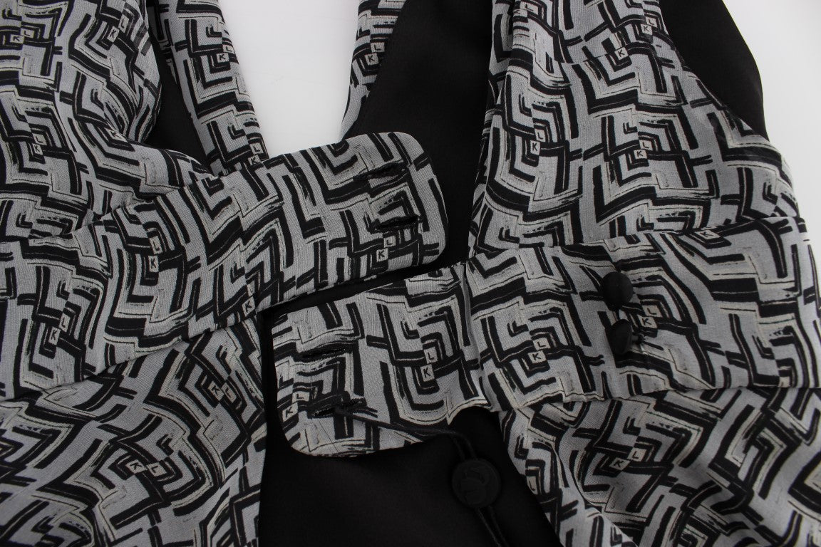 Karl Lagerfeld Gray Black Silk Blouse Top $601.00 Karl Lagerfeld Luzworld