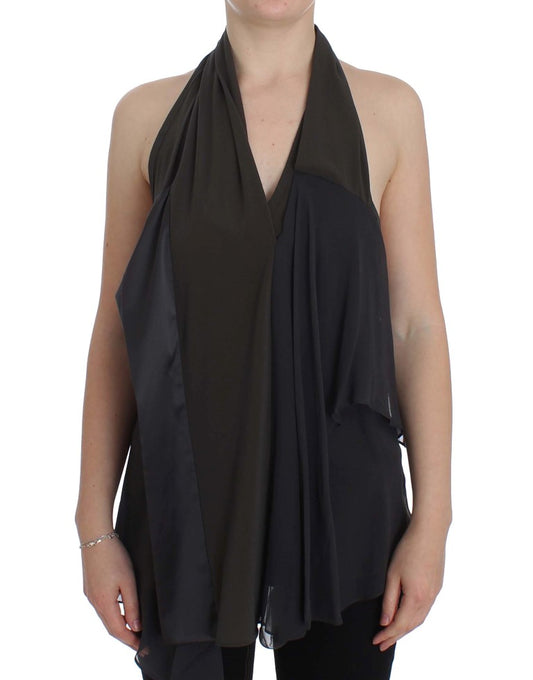 CORA GROPPO Gray Blue Stretch Blouse Top $548.00 CORA GROPPO Luzworld