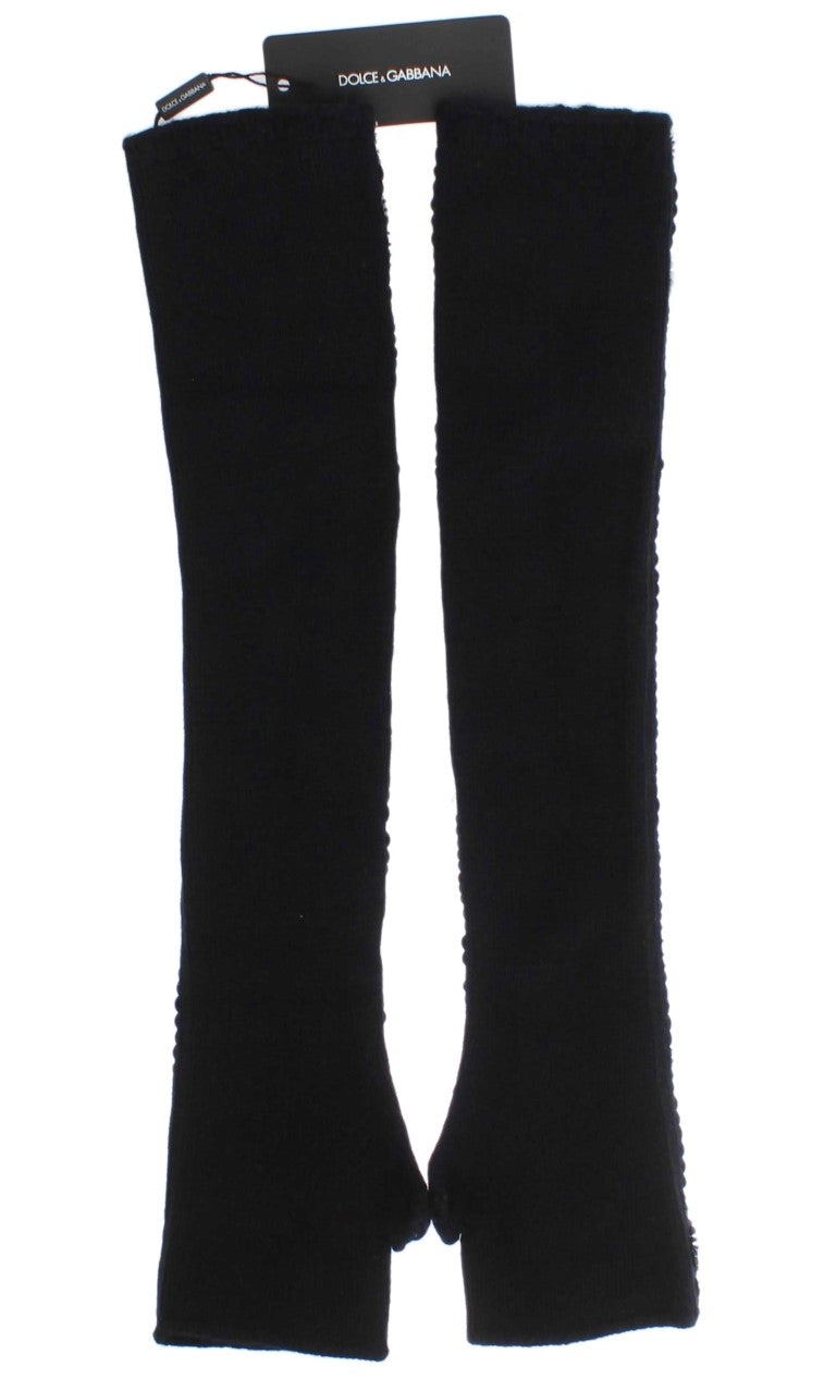 Dolce & Gabbana Black Cashmere Sequined Finger Less Gloves