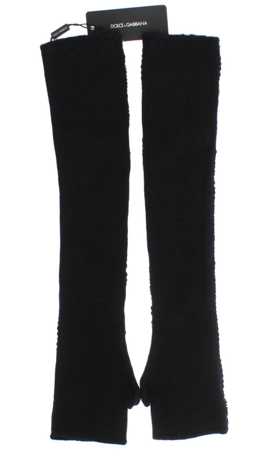 Dolce & Gabbana Black Cashmere Sequined Finger Less Gloves
