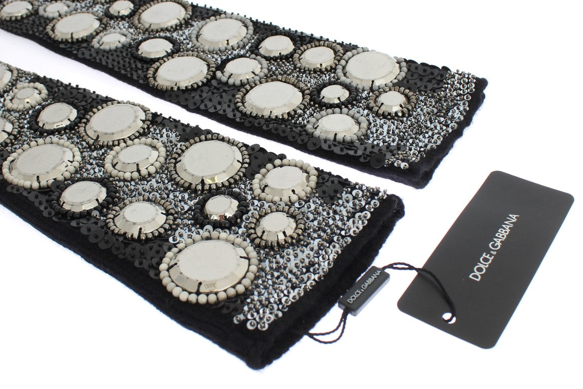 Dolce & Gabbana Black Cashmere Sequined Finger Less Gloves