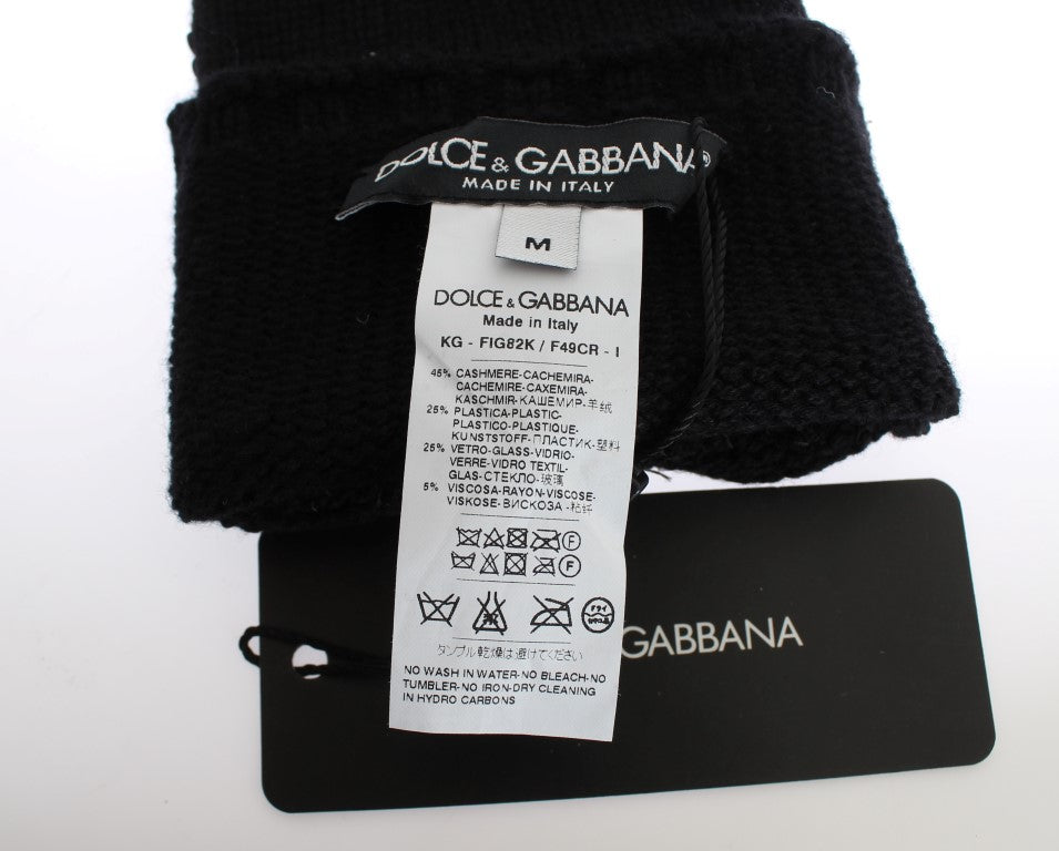 Dolce & Gabbana Black Cashmere Sequined Finger Less Gloves