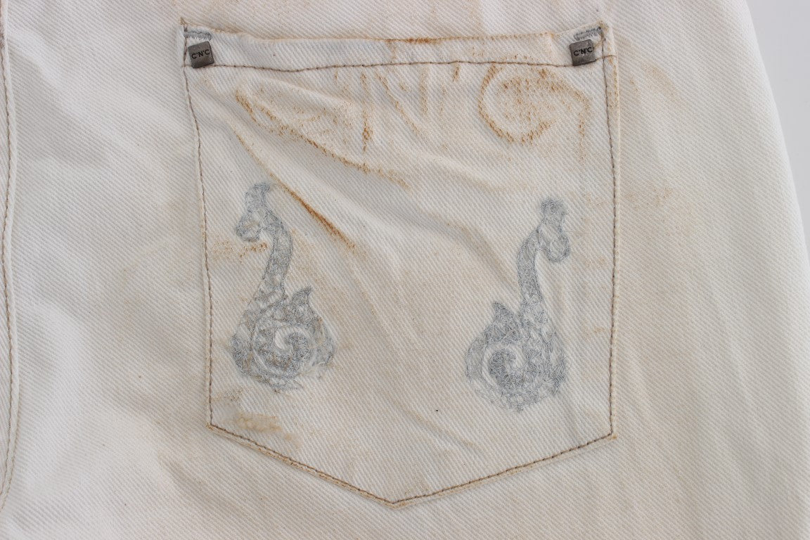 Costume National White Cotton Slim Fit Bootcut Jeans $548.00 Costume National Luzworld