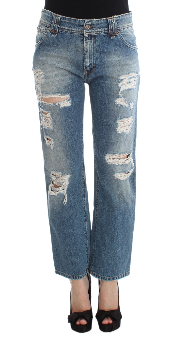 John Galliano Blue Wash Cotton Boyfriend Fit Cropped Jeans $713.00 John Galliano Luzworld