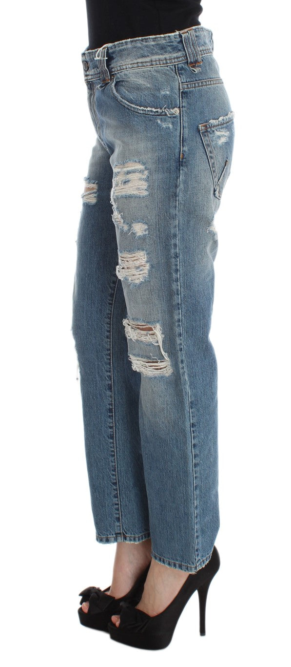 John Galliano Blue Wash Cotton Boyfriend Fit Cropped Jeans $713.00 John Galliano Luzworld
