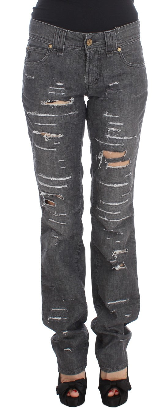 John Galliano Gray Wash Cotton Torn Straight Fit Jeans $713.00 John Galliano Luzworld