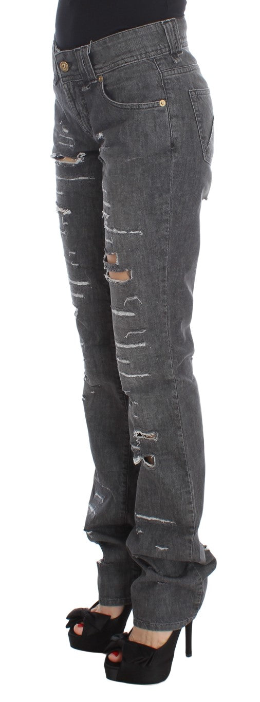 John Galliano Gray Wash Cotton Torn Straight Fit Jeans $713.00 John Galliano Luzworld
