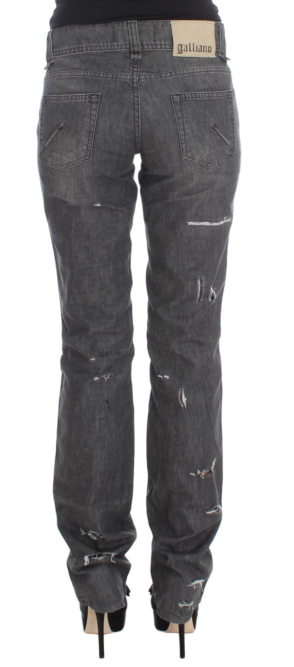 John Galliano Gray Wash Cotton Torn Straight Fit Jeans $713.00 John Galliano Luzworld