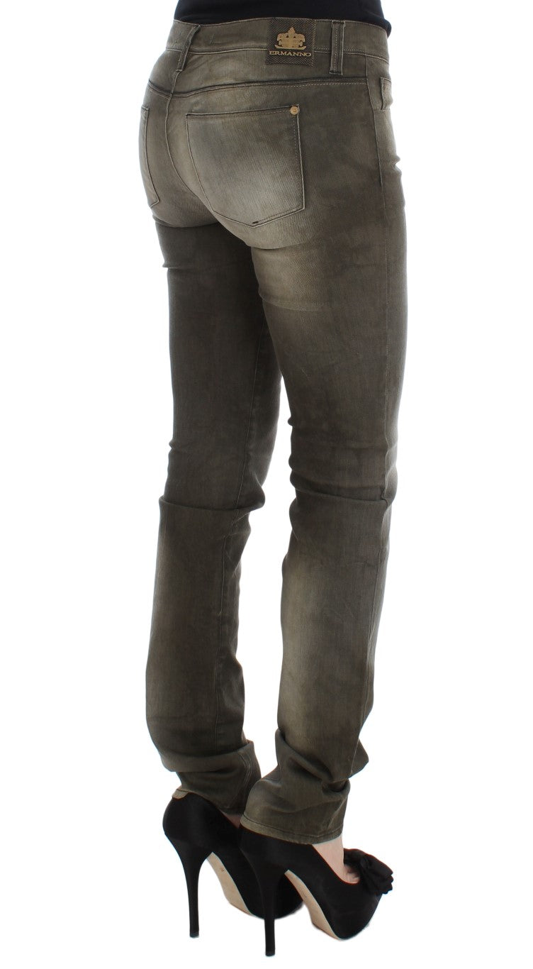 Ermanno Scervino Gray Wash Cotton Blend Slim Fit Jeans $800.00 Ermanno Scervino Luzworld