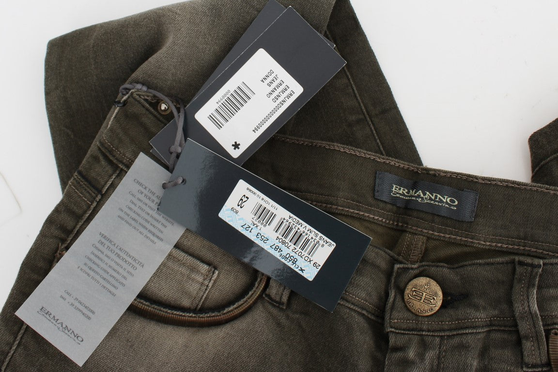 Ermanno Scervino Gray Wash Cotton Blend Slim Fit Jeans $800.00 Ermanno Scervino Luzworld