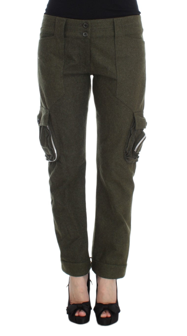 Ermanno Scervino Green Wool Blend Loose Fit Cargo Pants $800.00 Ermanno Scervino Luzworld