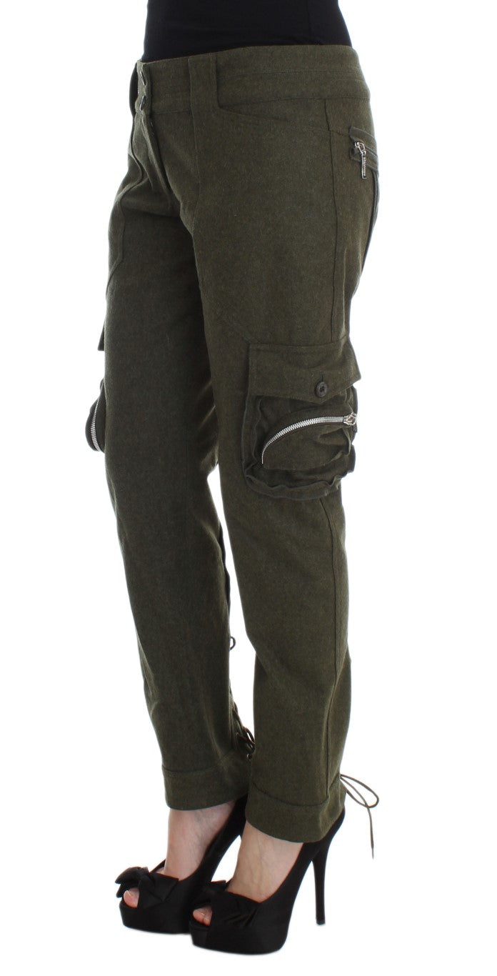 Ermanno Scervino Green Wool Blend Loose Fit Cargo Pants $800.00 Ermanno Scervino Luzworld
