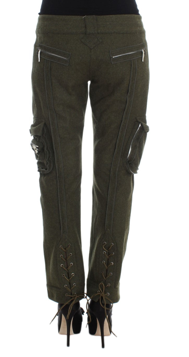 Ermanno Scervino Green Wool Blend Loose Fit Cargo Pants $800.00 Ermanno Scervino Luzworld