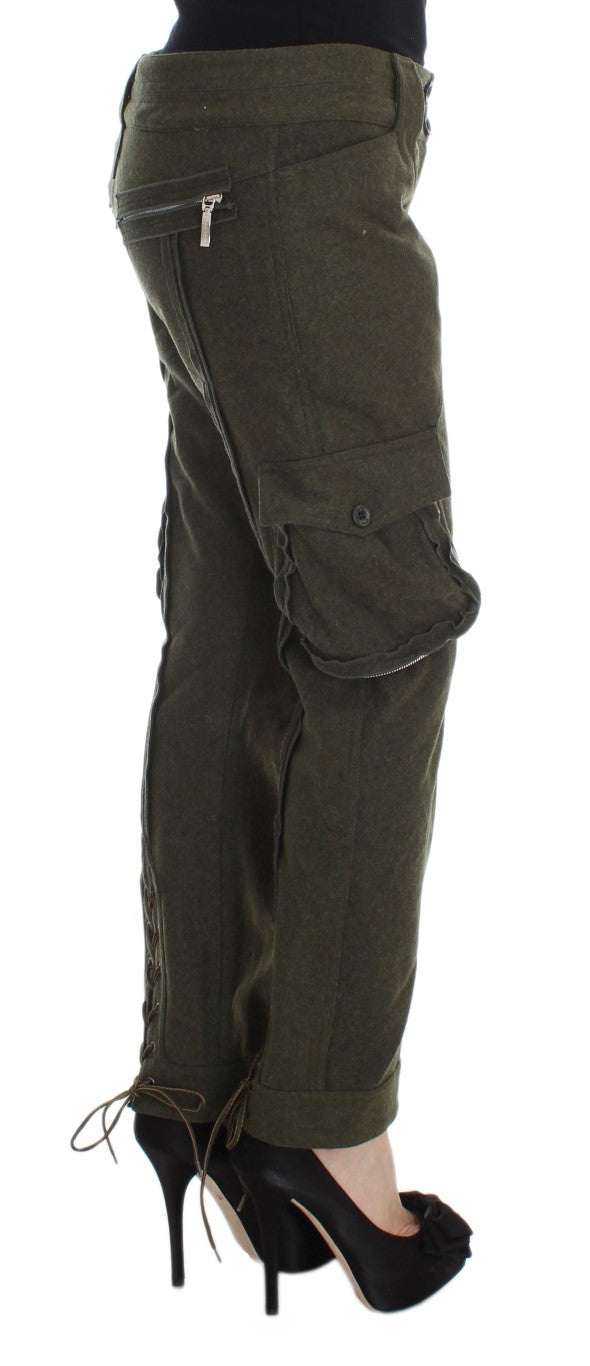 Ermanno Scervino Green Wool Blend Loose Fit Cargo Pants $800.00 Ermanno Scervino Luzworld