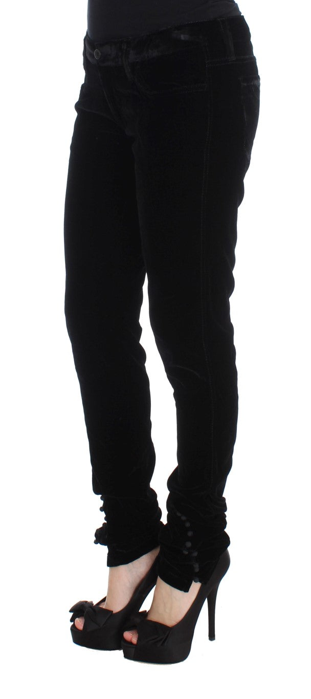 Ermanno Scervino Black Viscose Blend Velvet Slim Fit Pants $821.00 Ermanno Scervino Luzworld