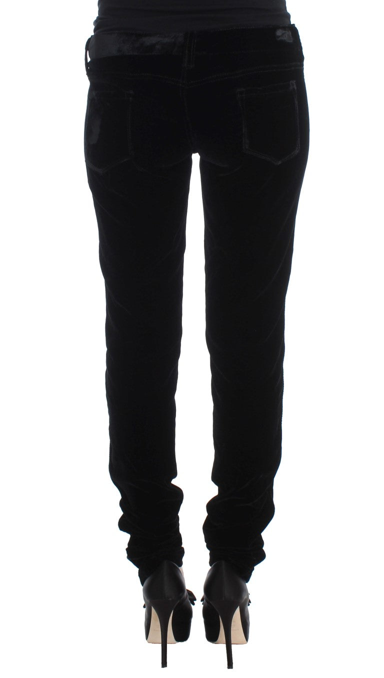 Ermanno Scervino Black Viscose Blend Velvet Slim Fit Pants $821.00 Ermanno Scervino Luzworld