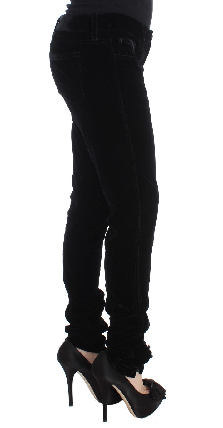 Ermanno Scervino Black Viscose Blend Velvet Slim Fit Pants $821.00 Ermanno Scervino Luzworld