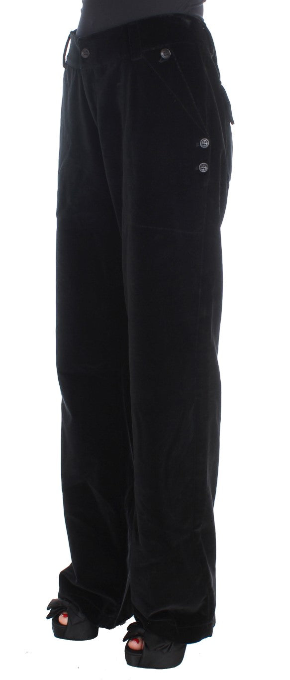 Ermanno Scervino Black Velvet Cotton Straight Legs Pants $811.00 Ermanno Scervino Luzworld
