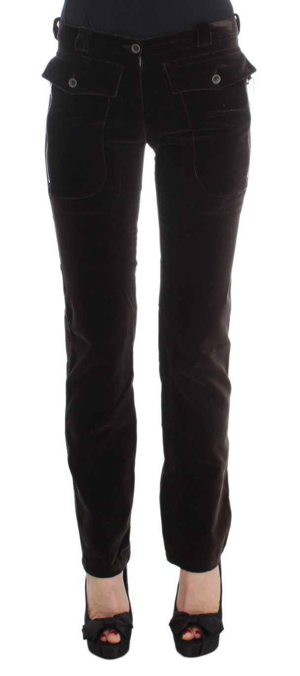 Ermanno Scervino Brown Cotton Velvet Zippers Slim Fit Pants $811.00 Ermanno Scervino Luzworld