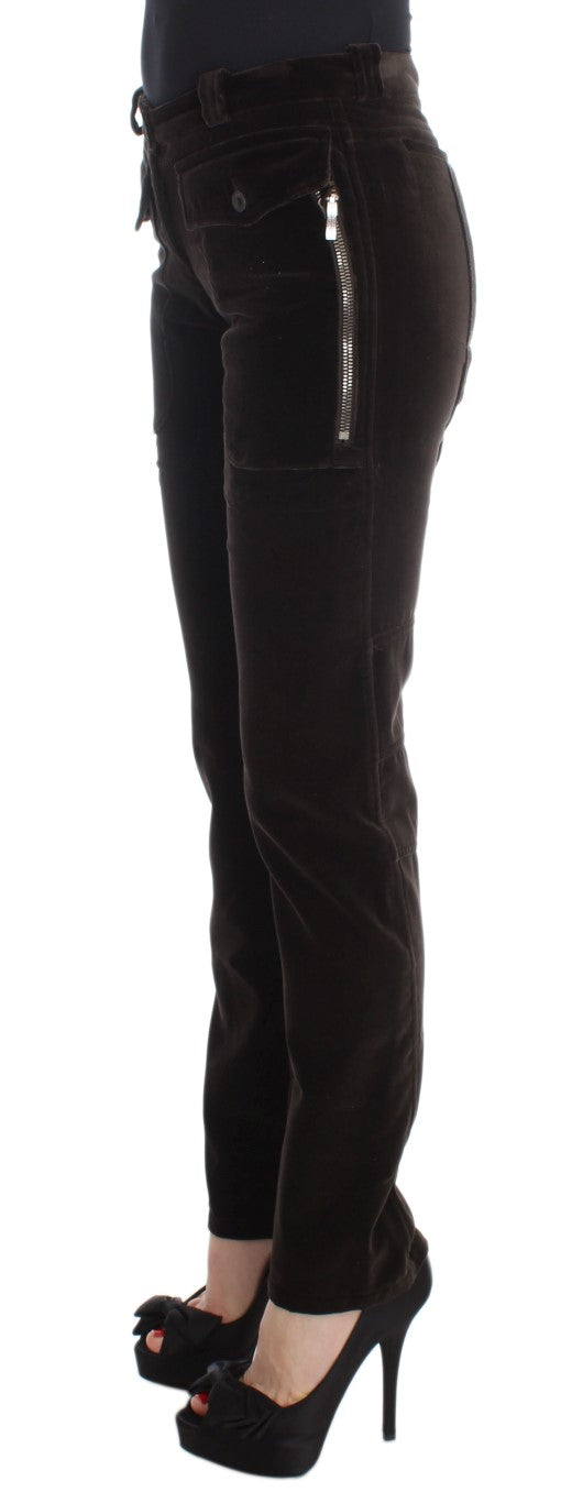 Ermanno Scervino Brown Cotton Velvet Zippers Slim Fit Pants $811.00 Ermanno Scervino Luzworld