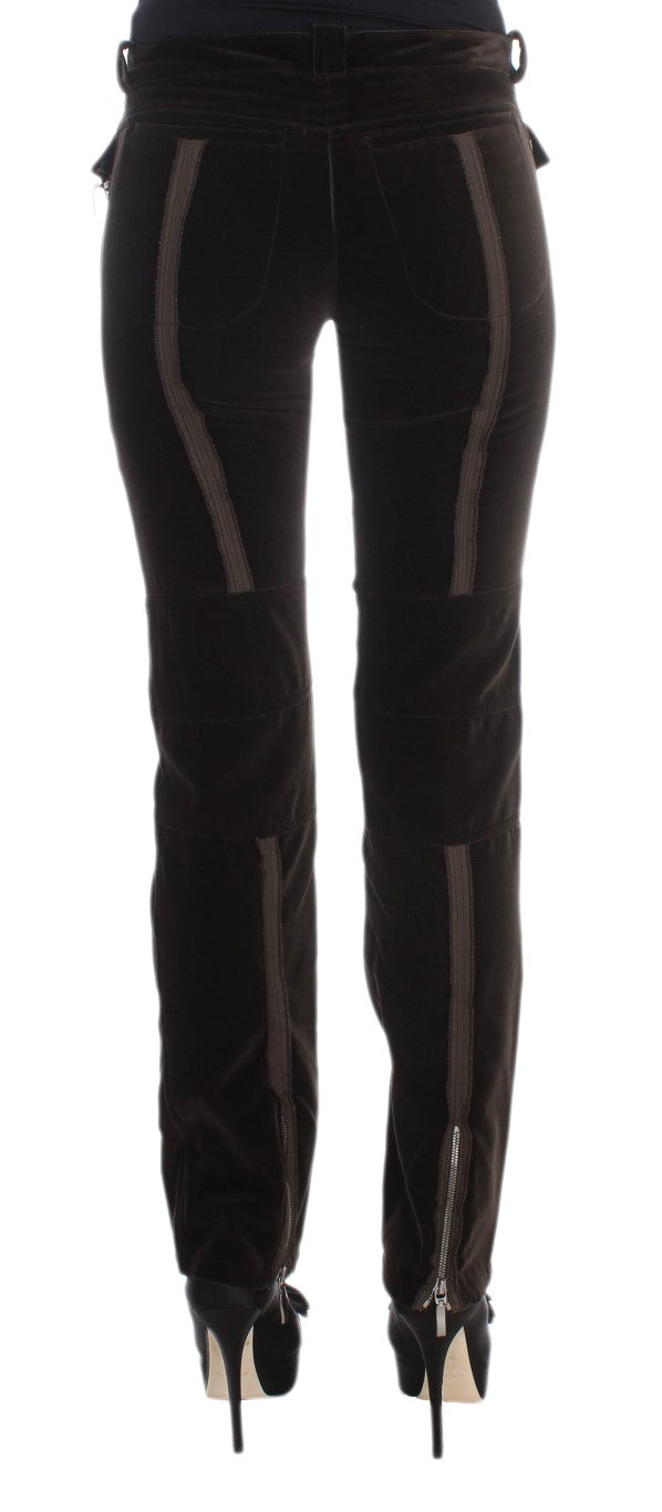 Ermanno Scervino Brown Cotton Velvet Zippers Slim Fit Pants $811.00 Ermanno Scervino Luzworld