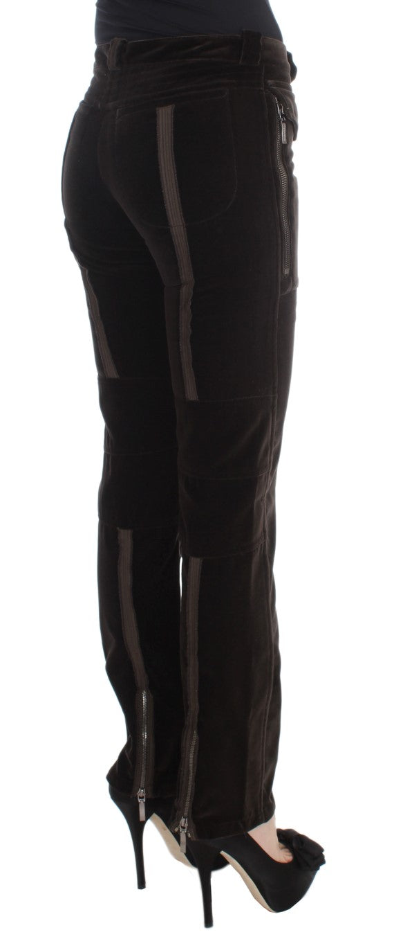 Ermanno Scervino Brown Cotton Velvet Zippers Slim Fit Pants $811.00 Ermanno Scervino Luzworld