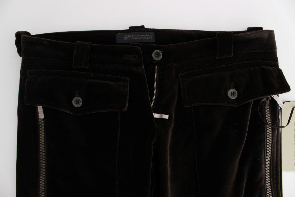 Ermanno Scervino Brown Cotton Velvet Zippers Slim Fit Pants $811.00 Ermanno Scervino Luzworld