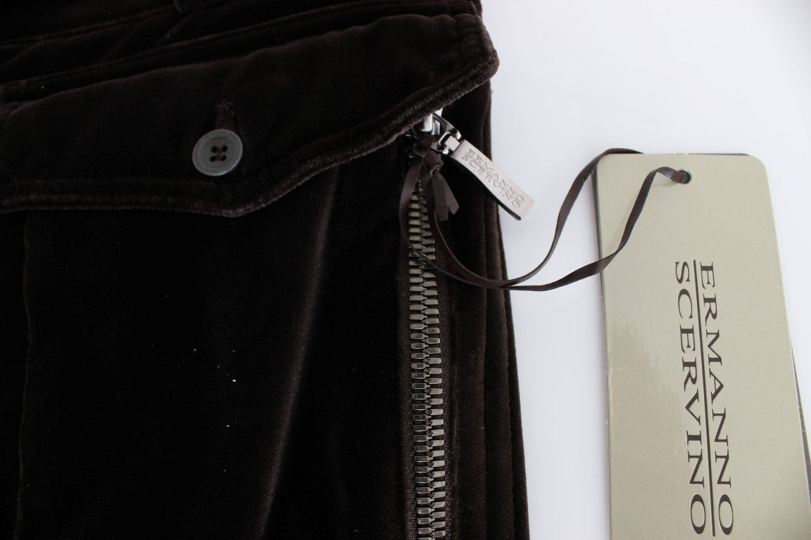 Ermanno Scervino Brown Cotton Velvet Zippers Slim Fit Pants $811.00 Ermanno Scervino Luzworld