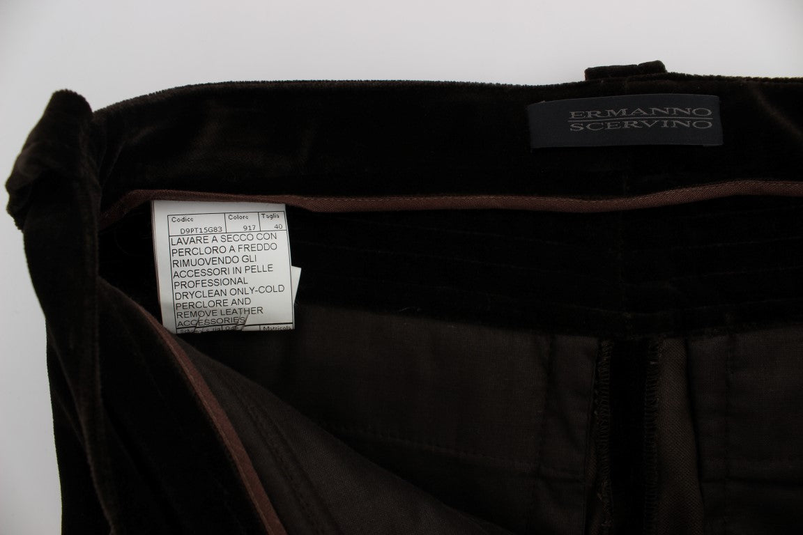 Ermanno Scervino Brown Cotton Velvet Zippers Slim Fit Pants $811.00 Ermanno Scervino Luzworld