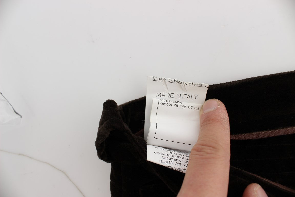 Ermanno Scervino Brown Cotton Velvet Zippers Slim Fit Pants $811.00 Ermanno Scervino Luzworld