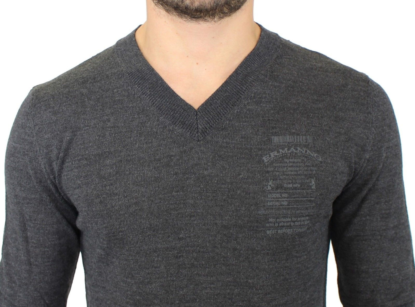 Ermanno Scervino Gray Wool Blend V-neck Pullover Sweater $765.00 Ermanno Scervino Luzworld