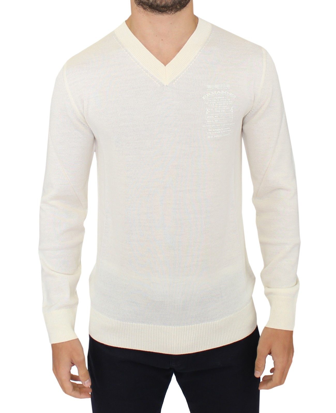 Ermanno Scervino Off White Wool Blend V-neck Pullover Sweater $765.00 Ermanno Scervino Luzworld